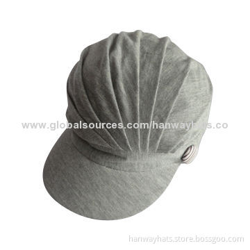 Pleated crown with button trim cap